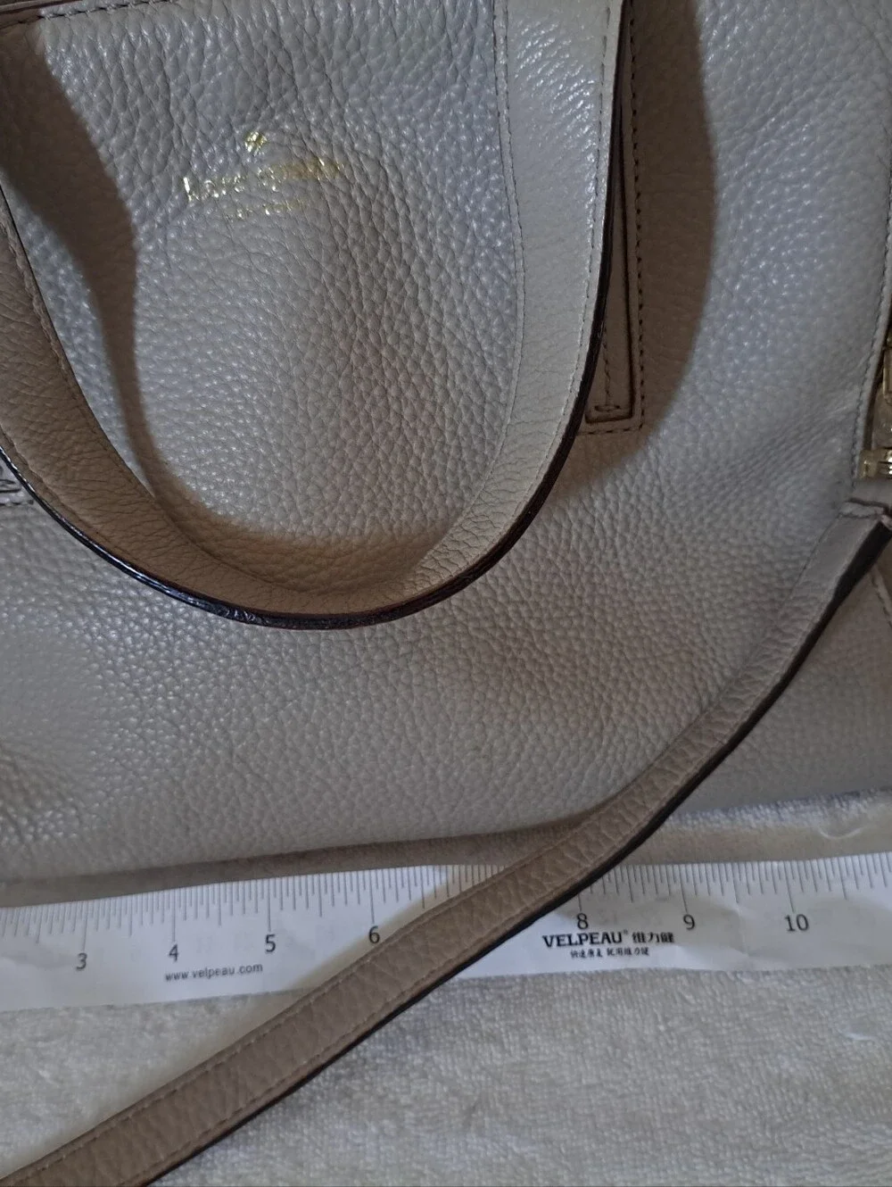 kate spade Pebbled Leather Satchel in Beige Taupe with Gold Hardware